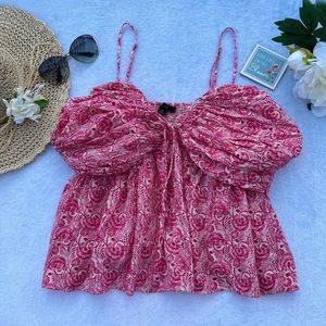 J.Crew Sz 18 Women’s Pink Tank Top Tie-Front Smocked Sleeveless Blouse